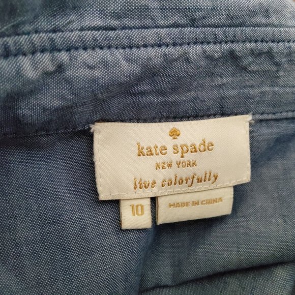 Kate Spade New York Chambray White Tuxedo Button Front Shirt Blouse Size 10 - Picture 5 of 5
